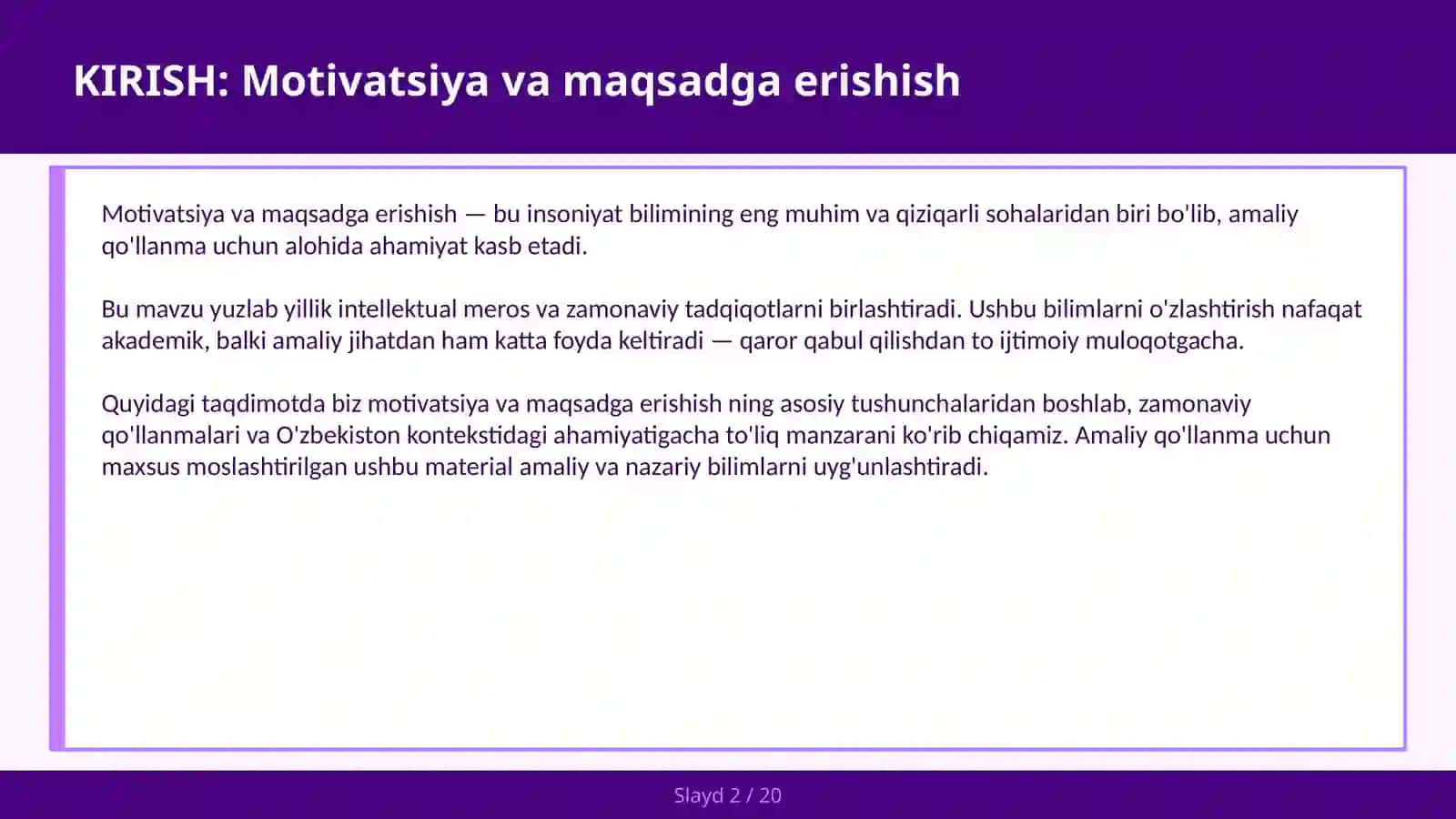 MOTIVATSIYA VA MAQSADGA ERISHISH 2
