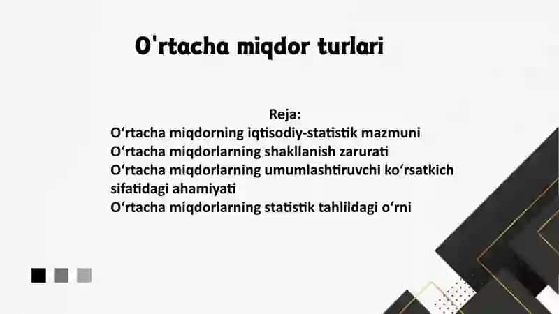 O‘rtacha miqdorlar 2