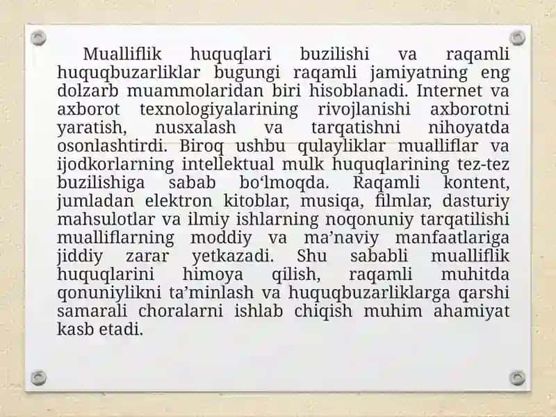 Mualliflik huquqlari buzilishi va raqamli huquqbuzarliklarga qarshi kurashish choralar 2