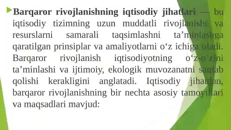 Barqaror rivojlanishning iqtisodiy jihatlari 2