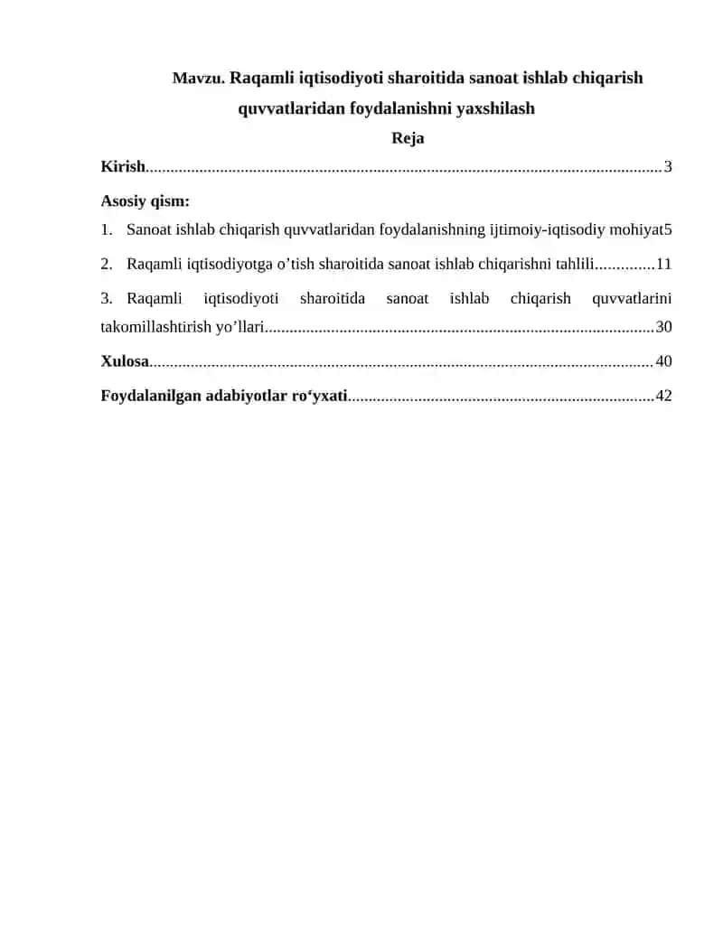 RAQAMLI IQTISODIYOT SHAROITIDA SANOAT ISHLAB CHIQARISH QUVVATLARIDAN FOYDALANISHNI YAXSHILASH 2
