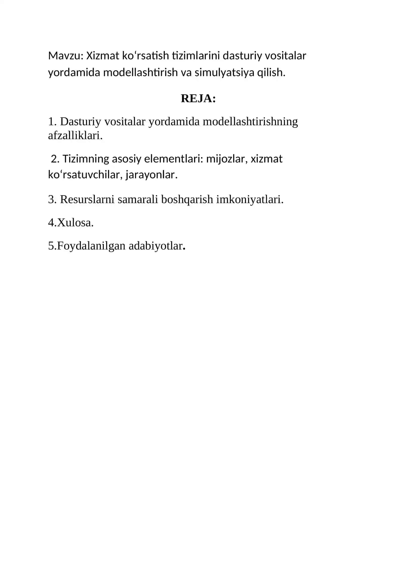 Xizmat ko‘rsatish tizimlarini modellashtirish va simulyatsiya qilish 2