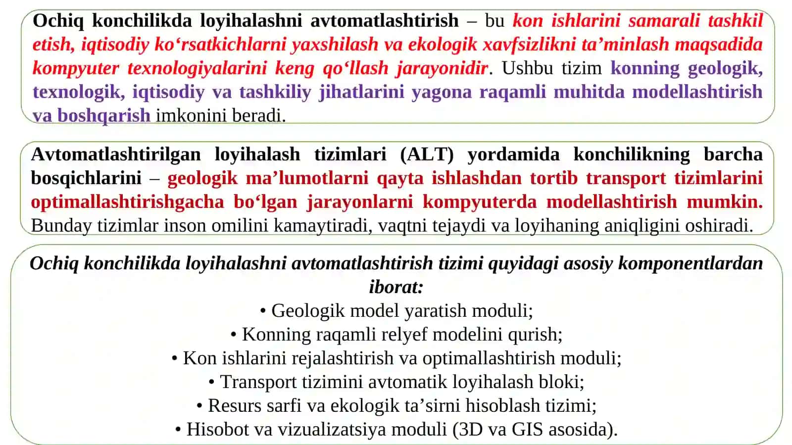 Ochiq konchilikda loyihalashni avtomatlashtirishning umumiy asoslari 2