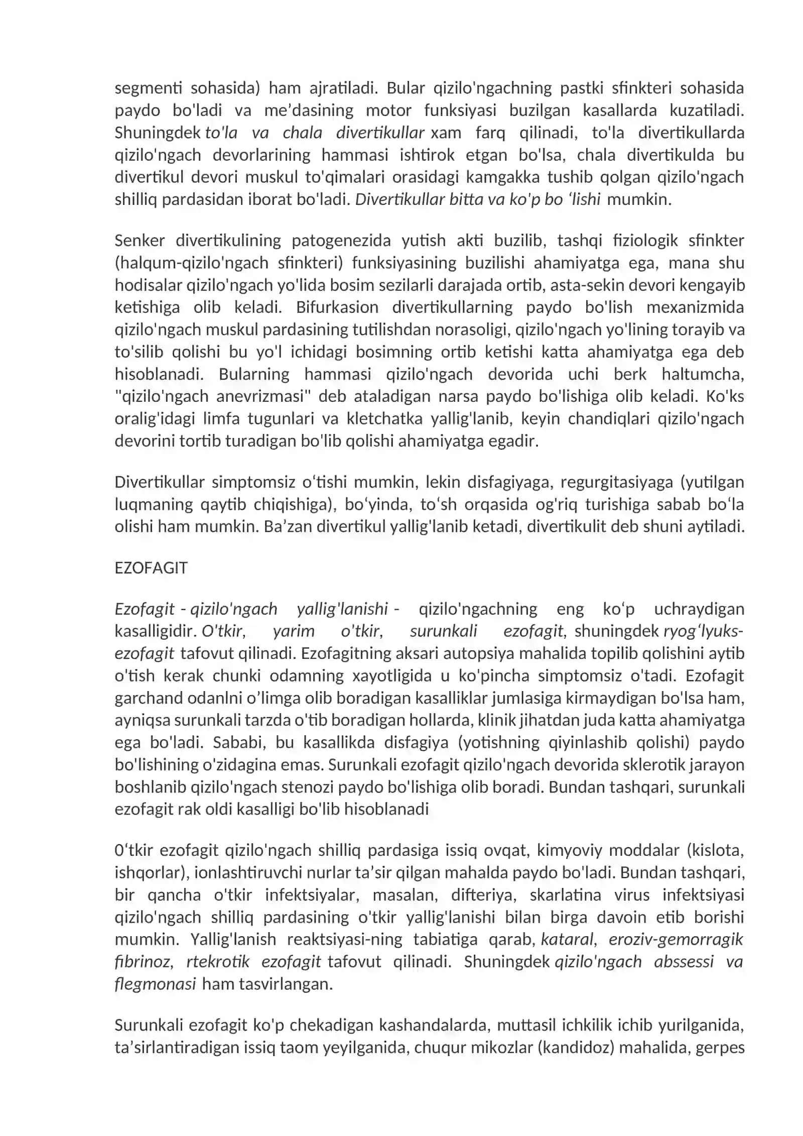 Me’da-ichak yo‘li kasalliklari.Qizilo'ngach kasalliklari 2
