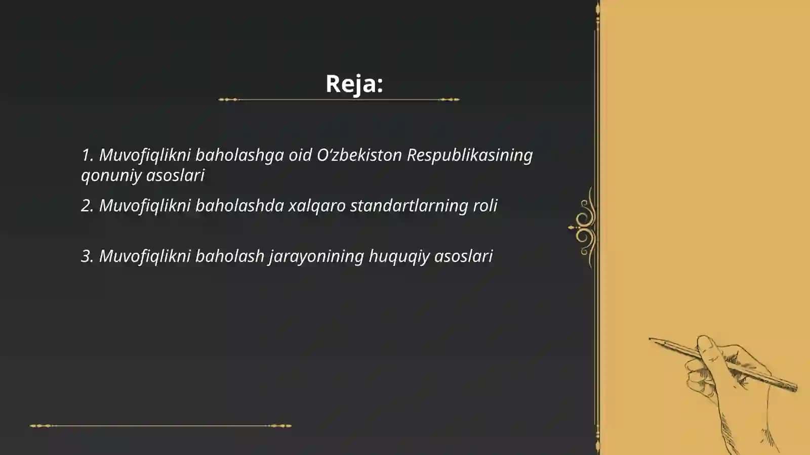 Muvofiqlikni baxolash toʻgʻrisida Oʻzbekiston respublikasi qonuniy tahlili 2