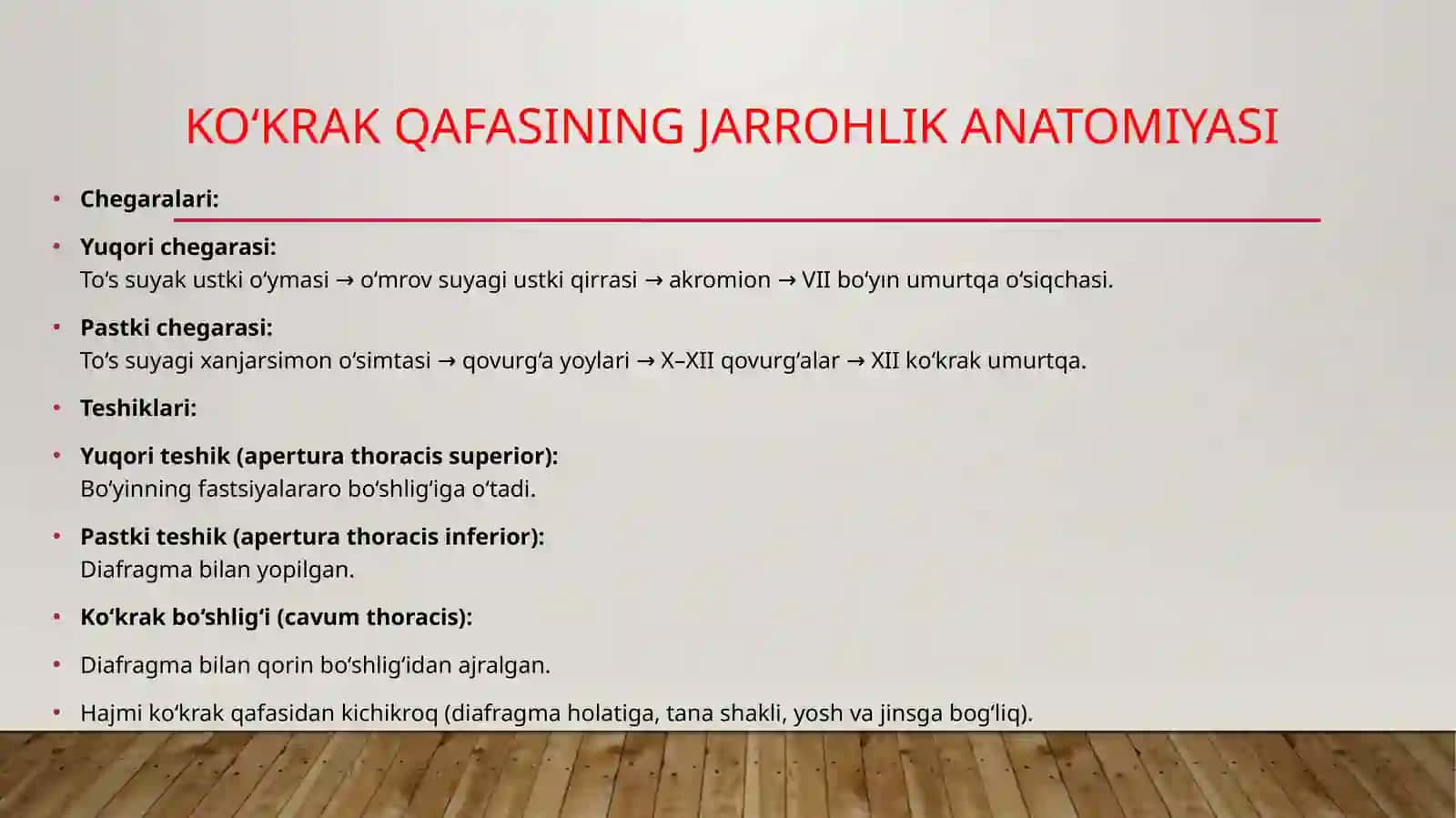 Ko'krak qafasining jarrohlik anatomiyasi 2