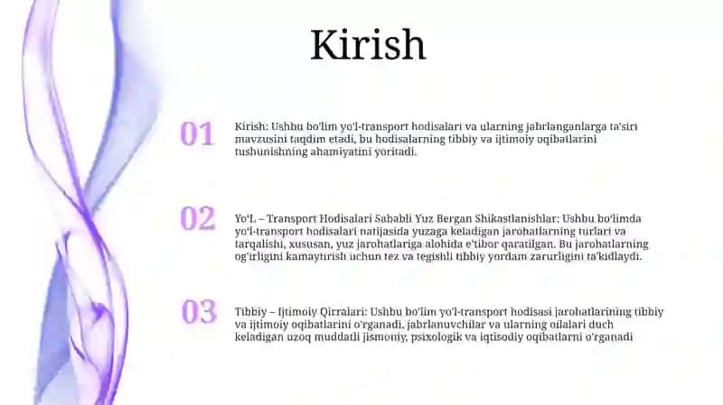 Yo‘L – Transport Hodisalari Sababli Yuz Bergan Shikastlanishlar Va Ularning Tibbiy – Ijtimoiy Qirralari 2
