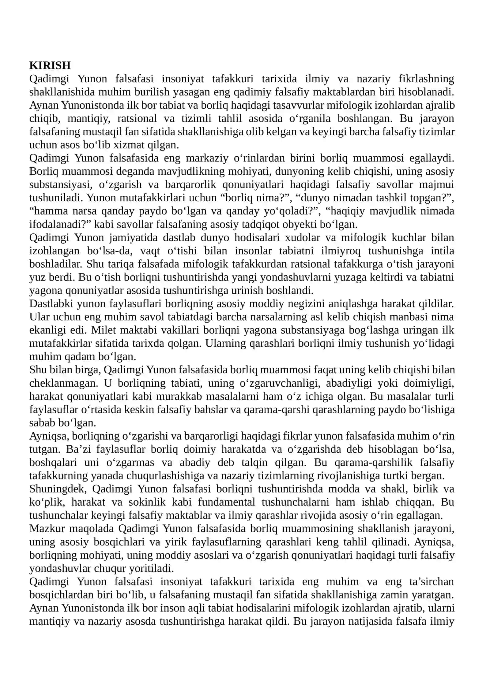 Qadimgi Yunon falsafasida borliq muammosi 2