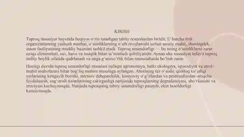 Tuproq unumdorligi va uni oshirish chora tadbirlari 2