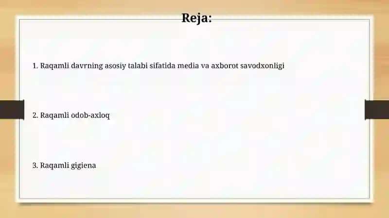 Media va axborot savodxonligi raqamlashuv davrining asosiy talabi hamda raqamli gigiyena va niteket 2