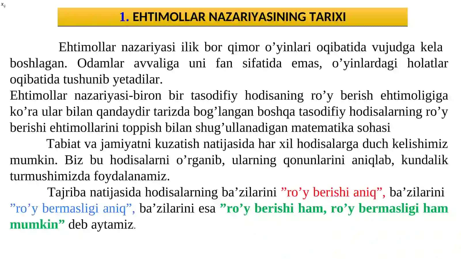 9-MA’RUZA:TASODIFIY HODISANING EHTIMOLI 2