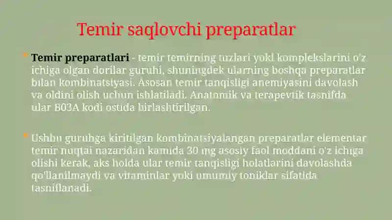 Temirsaqlovchidori vositalarining qiyosiy tahlili 2