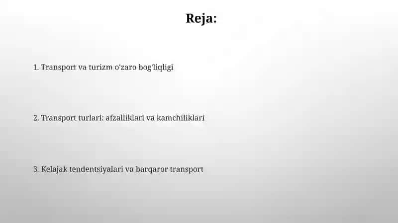 Transport va turizm o'zaro bog'liqligi 2
