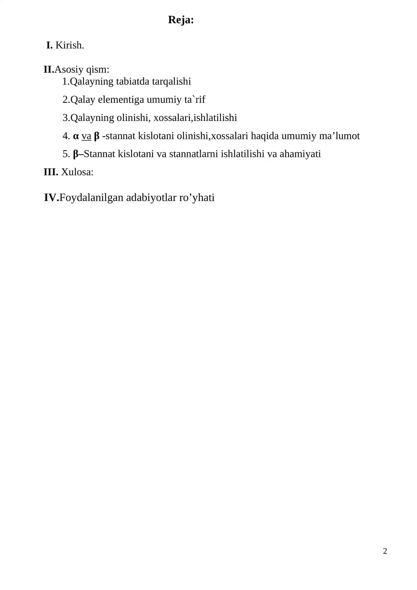 β-qalay kislotaning olinishi va xossalari 2