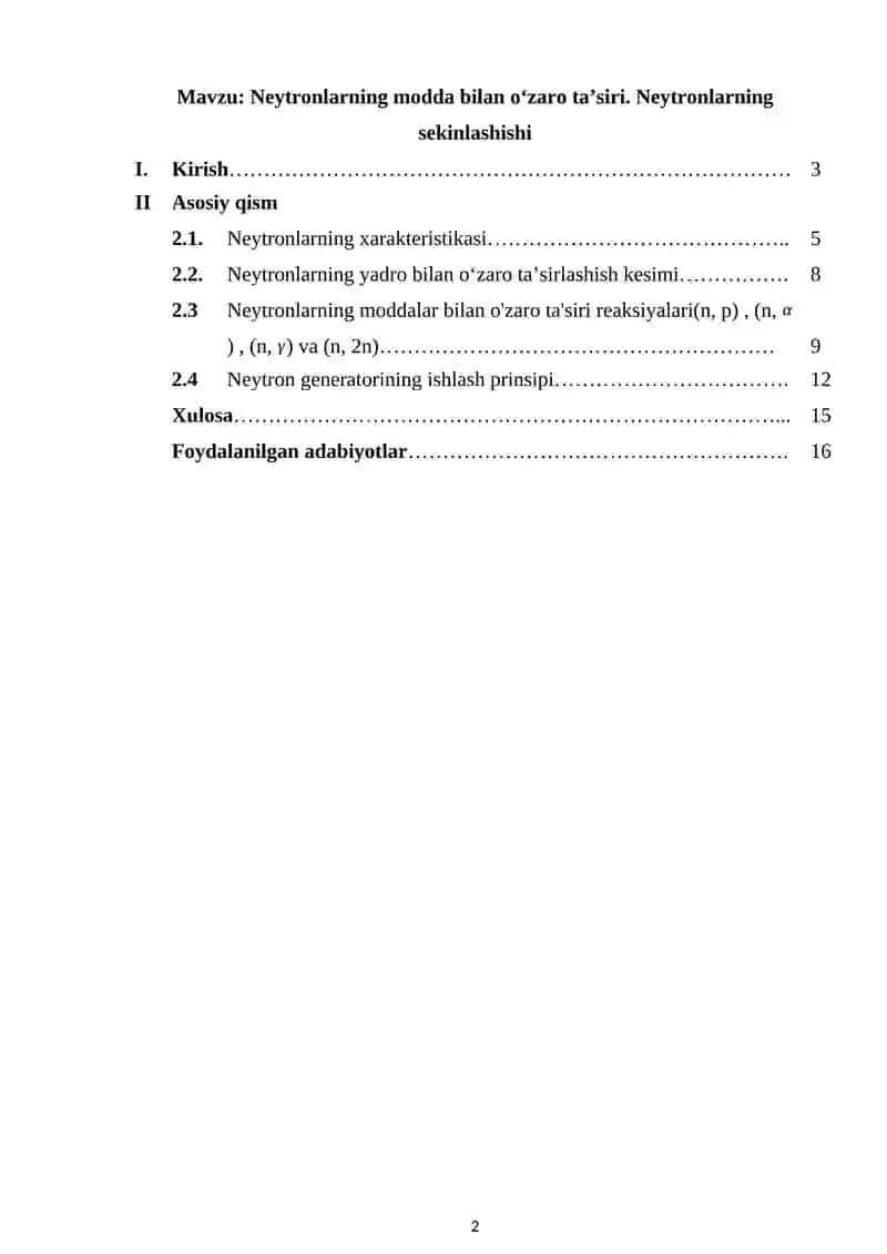 Neytronlarning modda bilan o‘zaro ta’siri 2