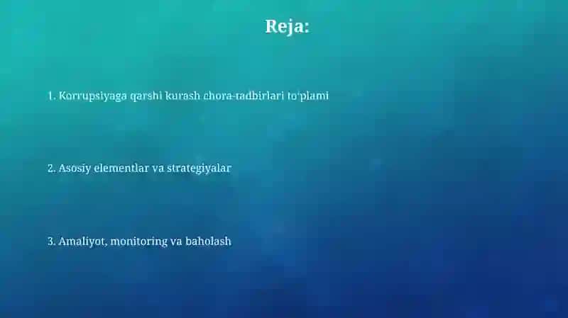 Korrupsiyaga qarshi kurash chora-tadbirlari to'plami 2