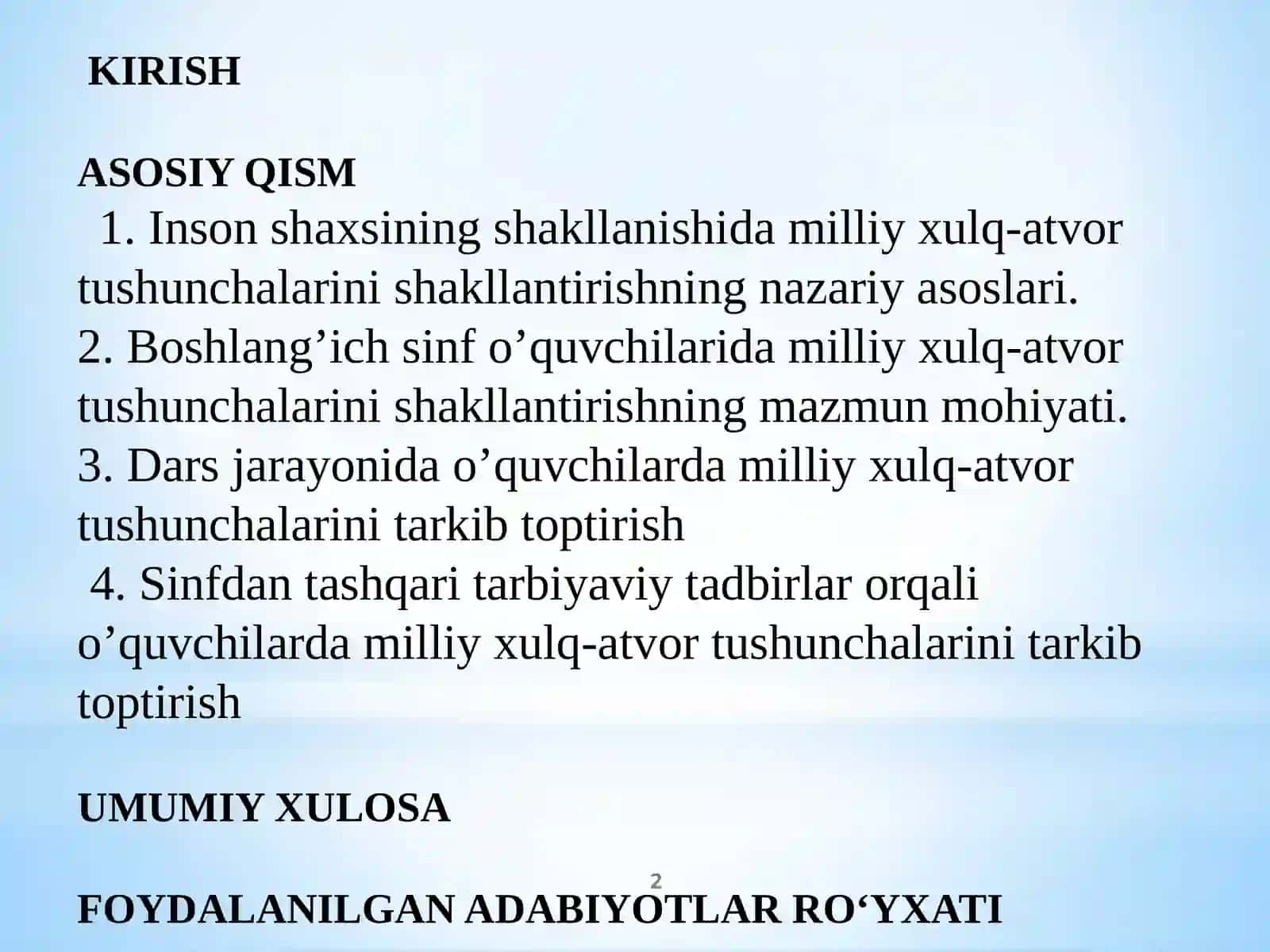 BOSHLANG’ICH SINF O’QUVCHILARIDA MILLIY XULQ-ATVOR TUSHUNCHALARINI SHAKLLANTIRISH 2
