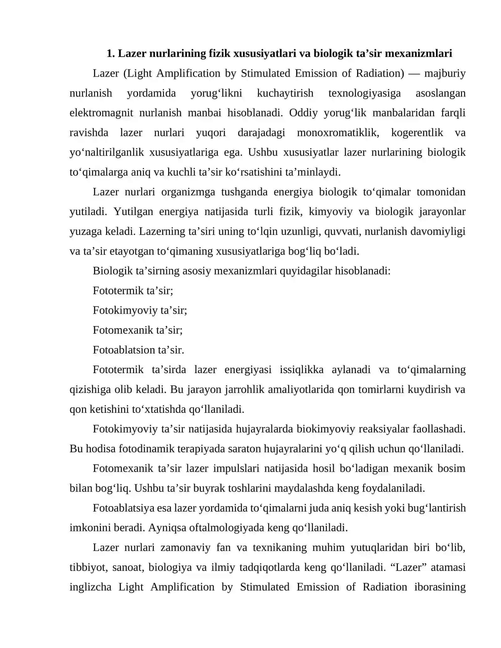 LAZER NURLARINING ORGANIZMGA TA'SIRI 2