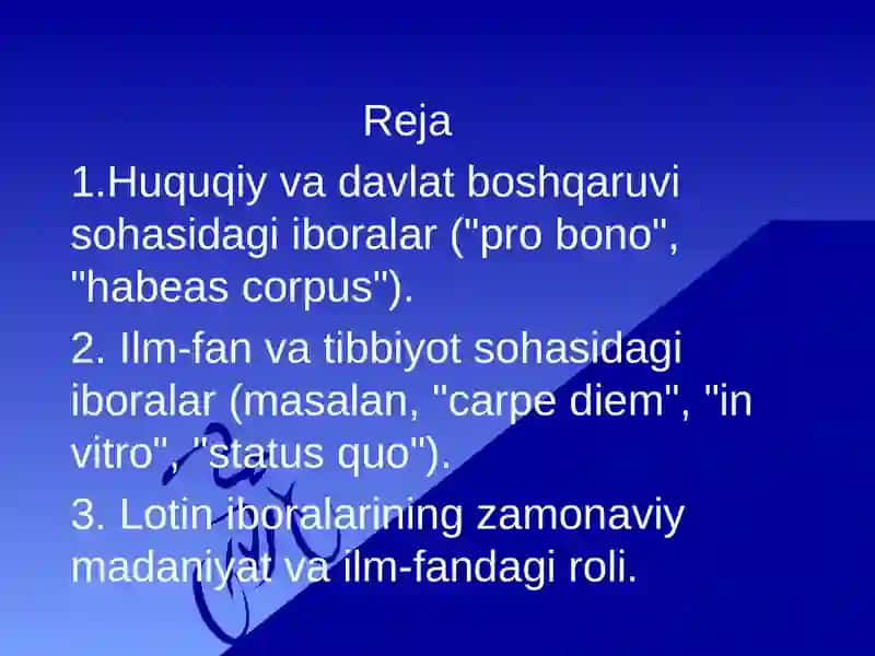 Lotin iboralarining hayotimizning barcha jabhalarida tutgan órni va Talabalar leksikasi 2