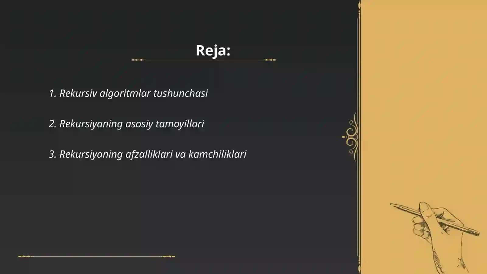 Rekursiv algoritmlar ularning tahlili rekursiyaga doir misollar 2