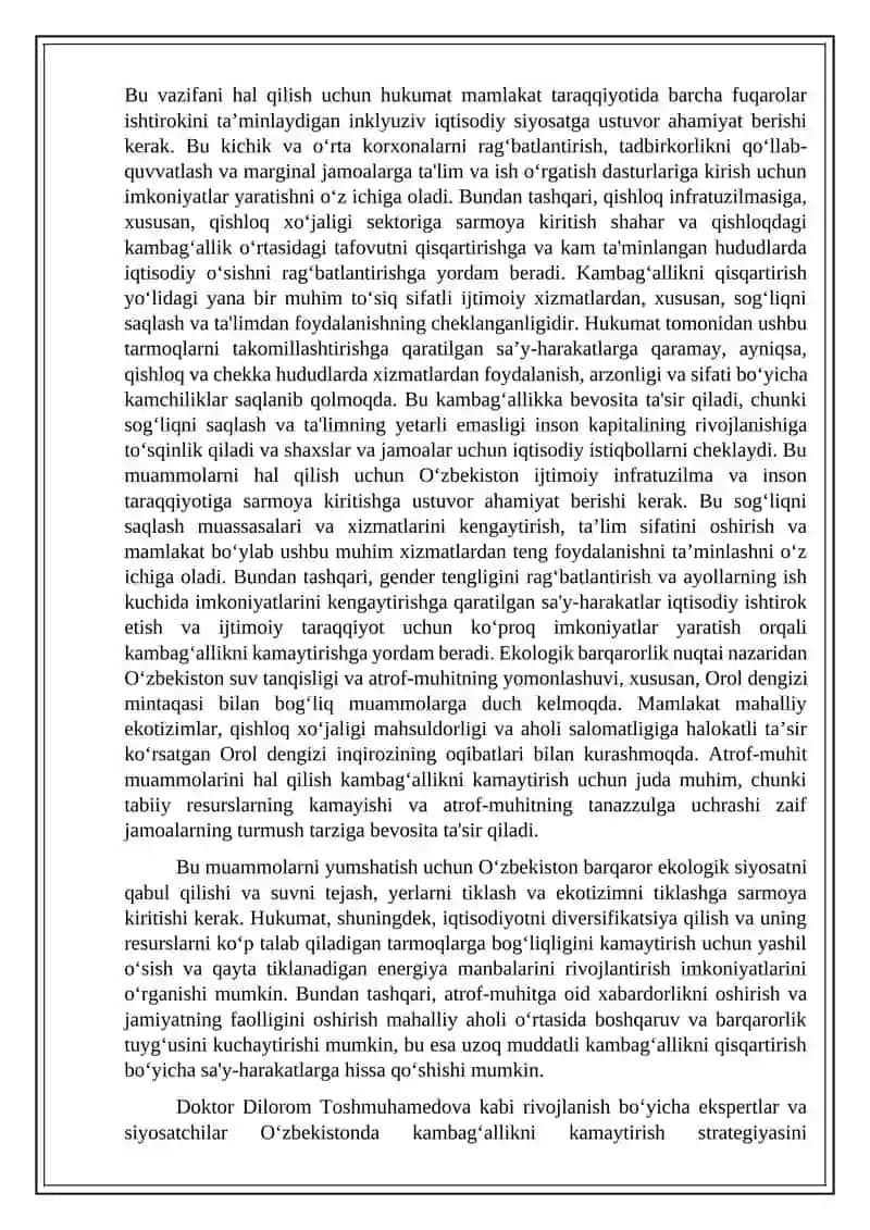 O‘zbekistonda kambag‘allikni kamaytirish 2