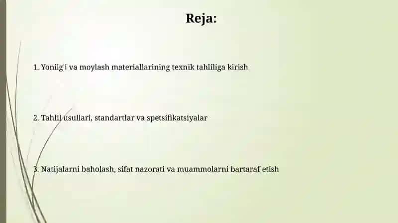 Yonilg'i va moylash materiallarining texnik tahlili 2