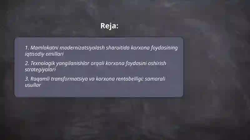 Mamlalatni modernezatsiyalash sharoitida korxona foydasi Va uni maksimallashtirish yullari 2