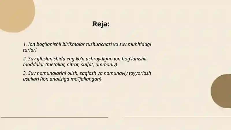 Suvning ifloslanishida ion boğlanishli birikmalarni aniqlash va ularda tozalash 2