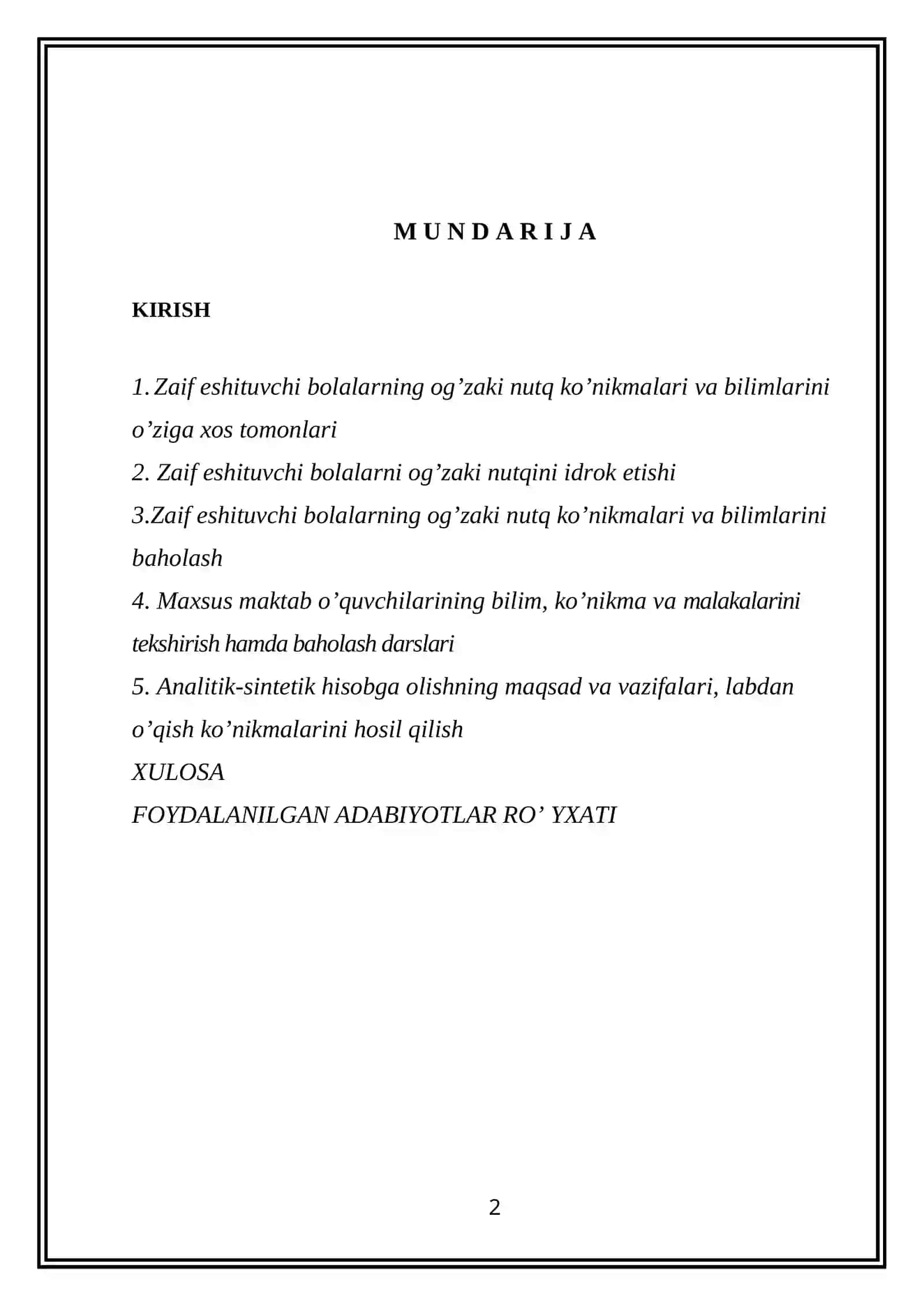 Zaif eshituvchi bolalarning og’zaki nutq ko’nikmalari va bilimlarini baholash 2