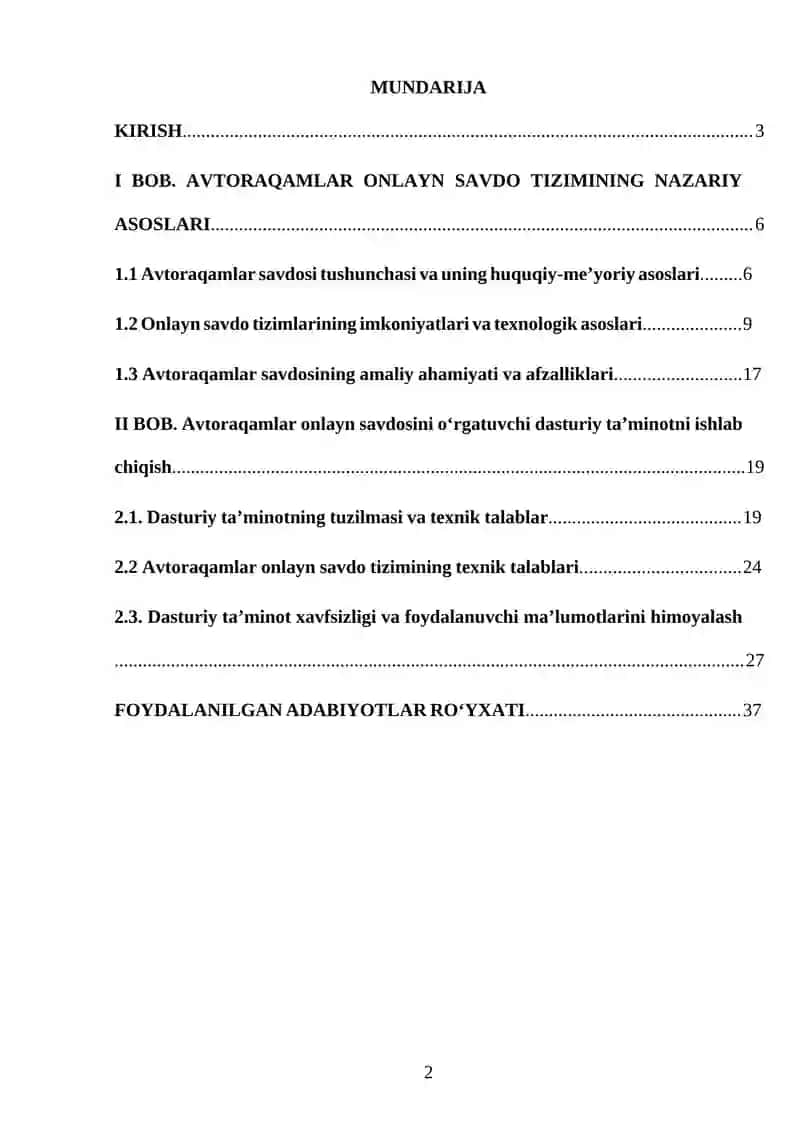 Avtoraqamlar onlayn savdosini o‘rgatuvchi dasturiy ta’minot 2
