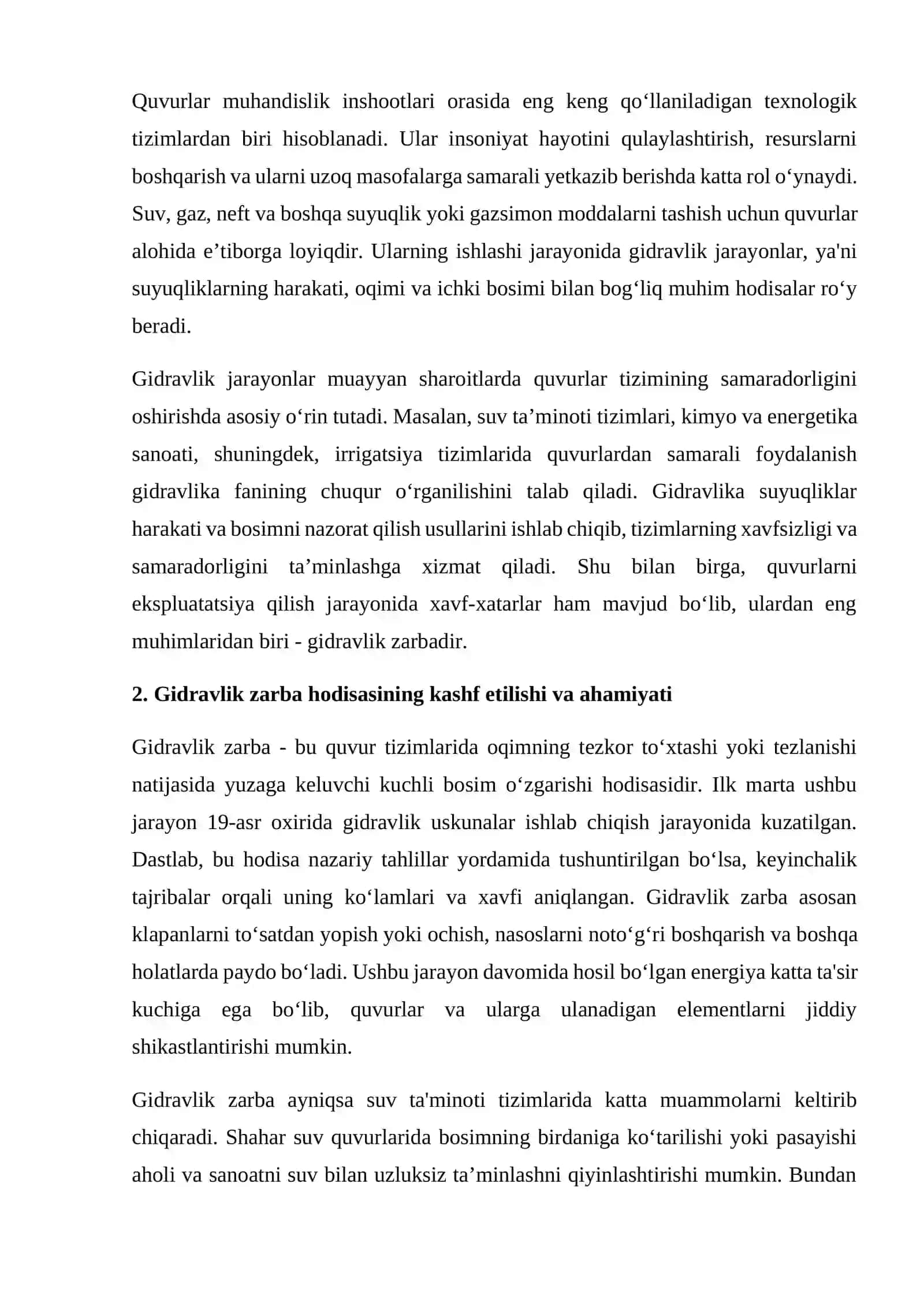 Quvurlardagi gidravlik zarba hodisasi va uni bartaraf etish usullari 2