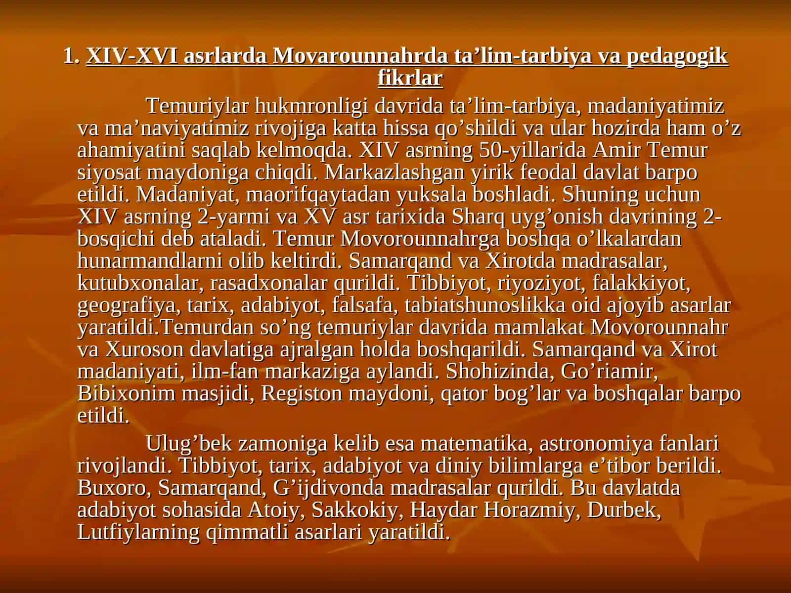 XIV-XVI asrlarda Movarounnahrda ta’lim-tarbiya va pedagogik fikrlar 2