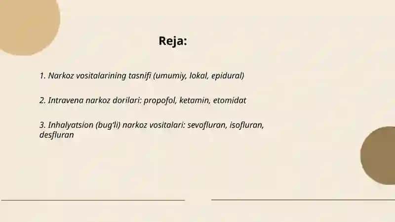 Narkoz vositalari. Etil spirti. Uxlatuvchi vositalar 2