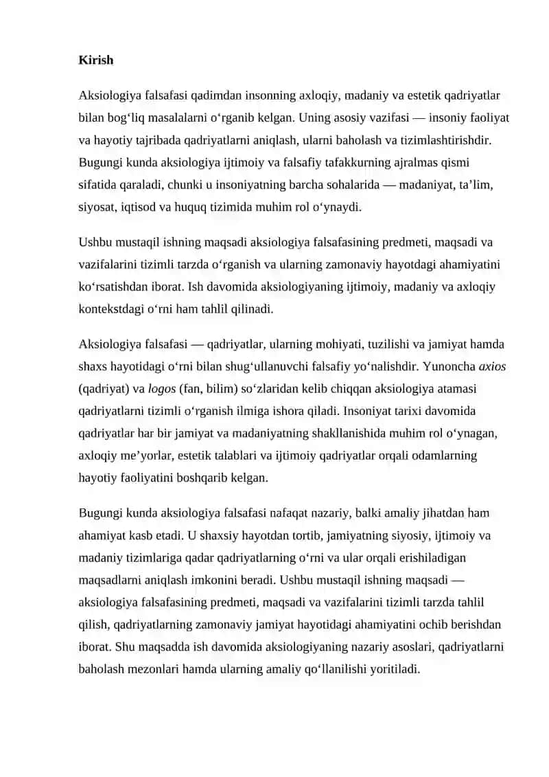 AKSIOLOGIYA FALSAFASINING PREDMETI, MAQSADI VA VAZIFALARI 2