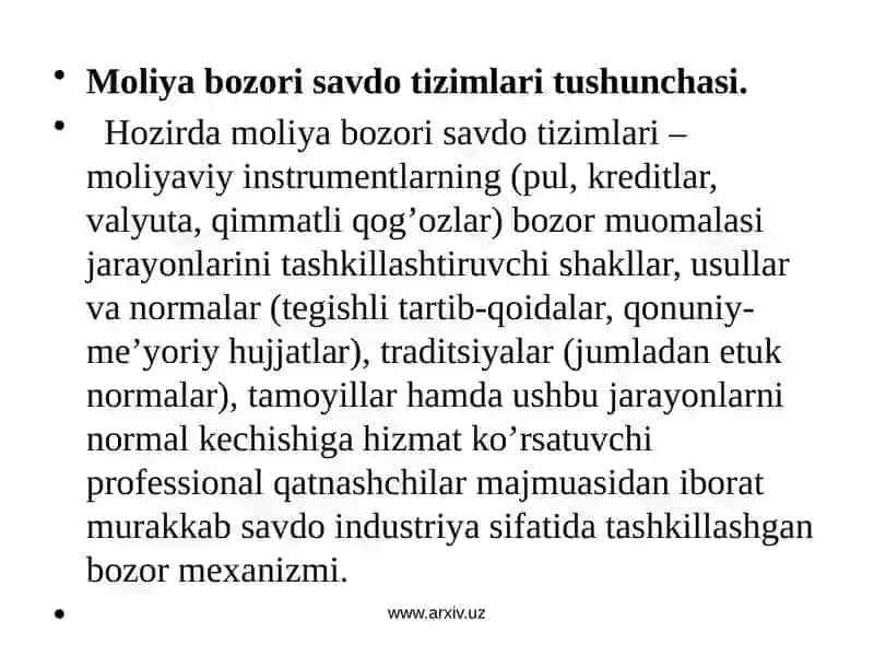 Moliya bozorlarining iqtisodiyotdagi ro’li 2