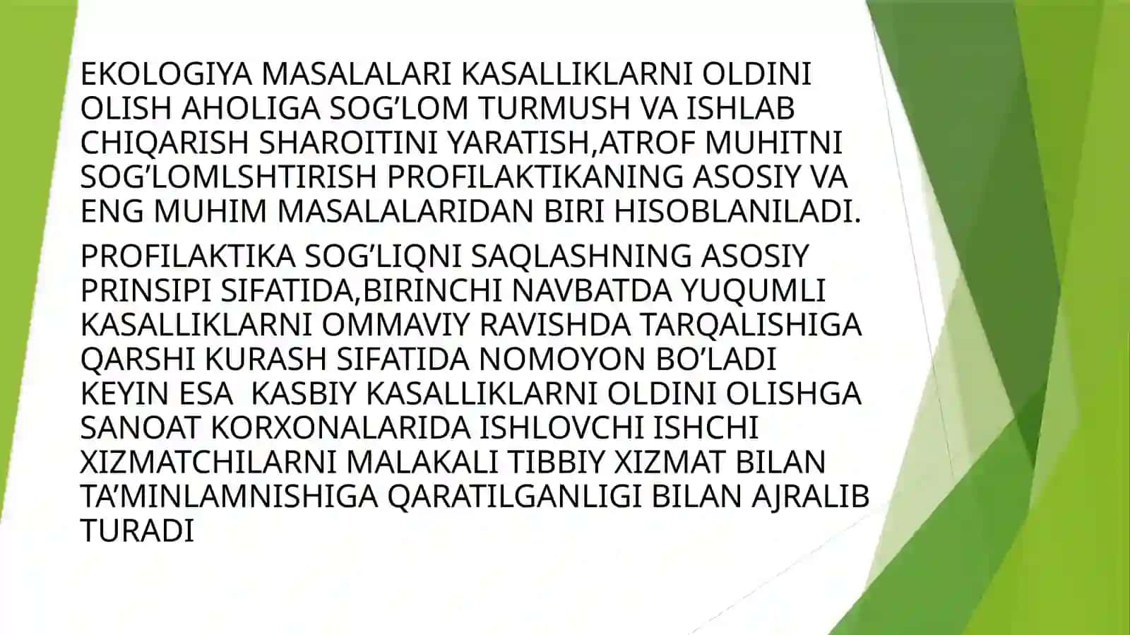 AHOLIGA SANITARIYA VA EPIDEMIYAGA QARSHI XIZMAT KO’RSATISHNI TASHKIL ETISH ASOSLARI 2