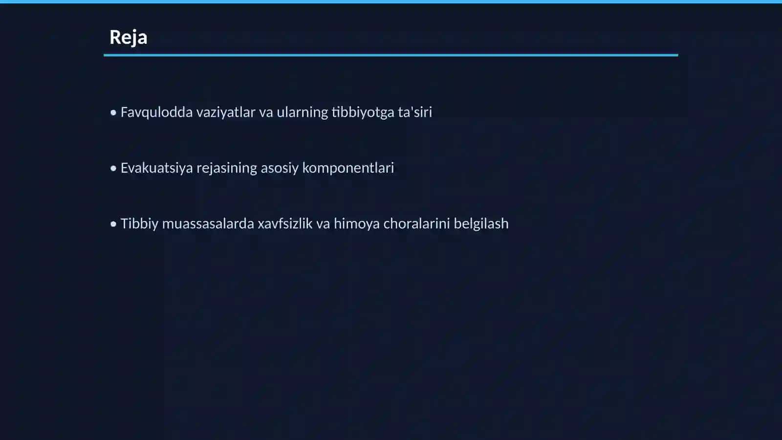 Favqulodda vaziyatlar hafi tugilganda va sodir bo'lganda tibbiy muassasalarni evakuvatisya rejasini tuzish 2