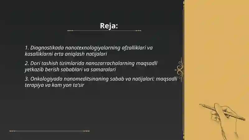Diagnostikada nanotexnologiyalarning afzalliklari va kasalliklarni erta aniqlash natijalari 2