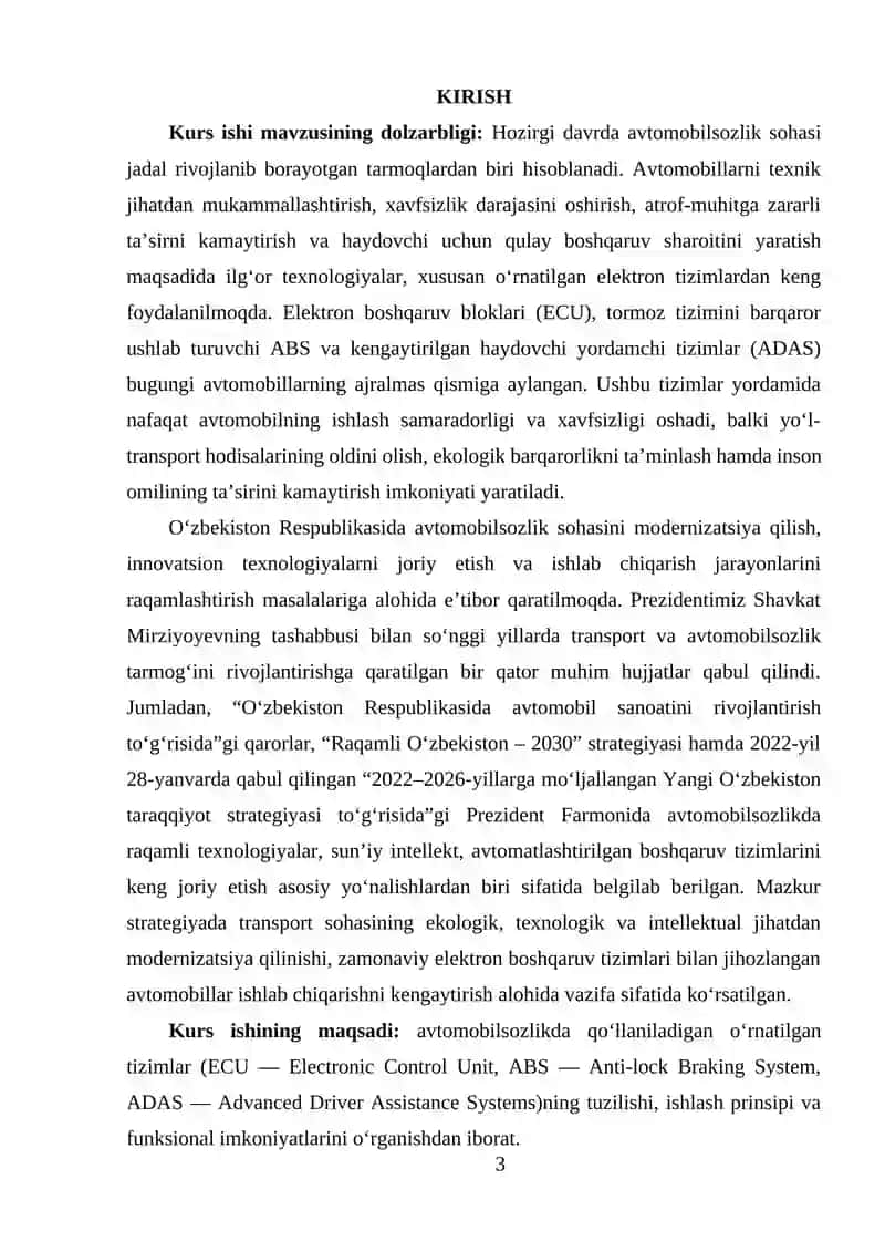 AVTOMOBILSOZLIKDA O‘RNATILGAN TIZIMLAR (ECU, ABS, ADAS) 2
