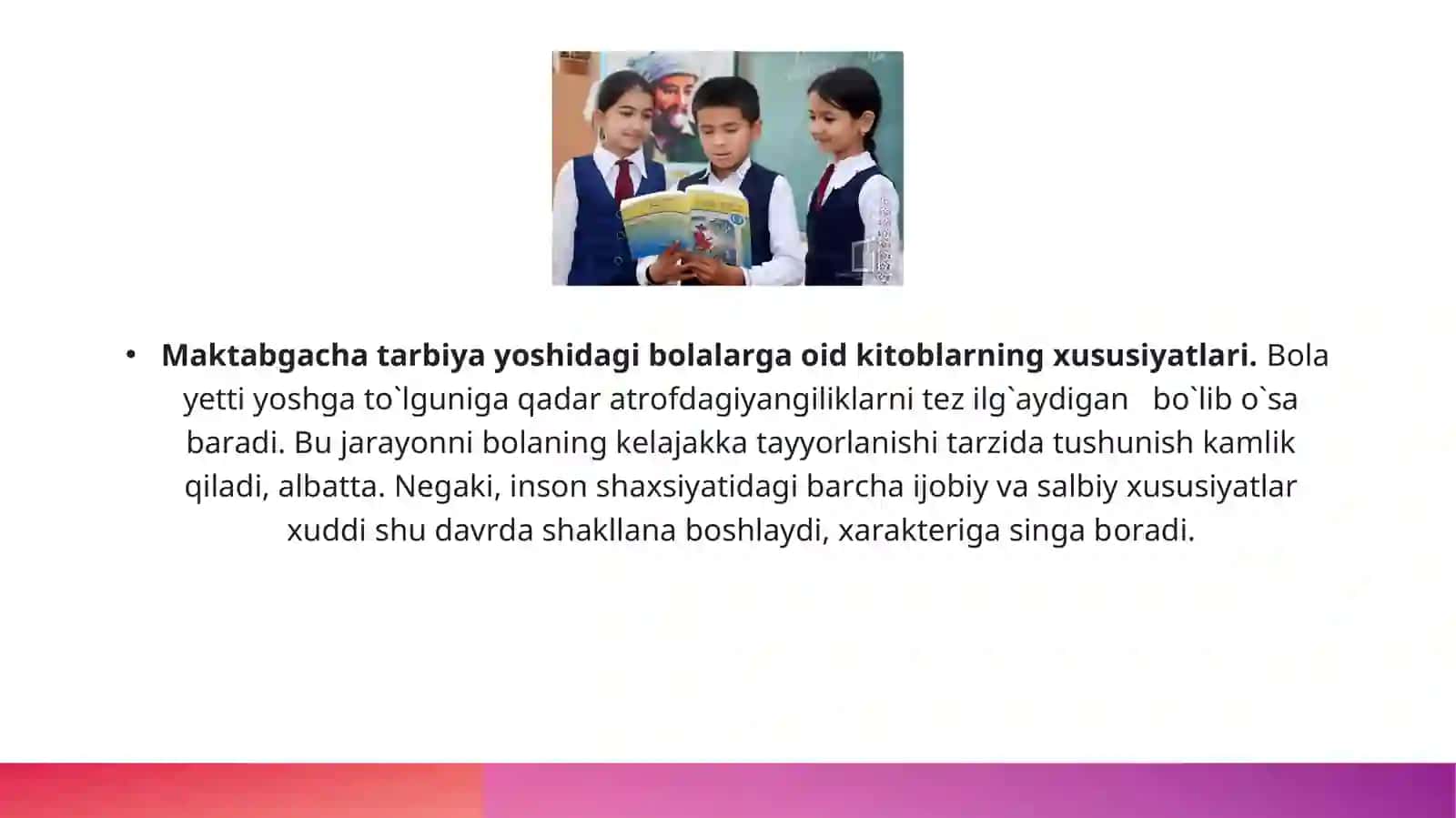 MAKTABGACHA TARBIYA YOSHIDAGI BOLALARGA OID KITOBLARNING XUSUSIYATLARI 2