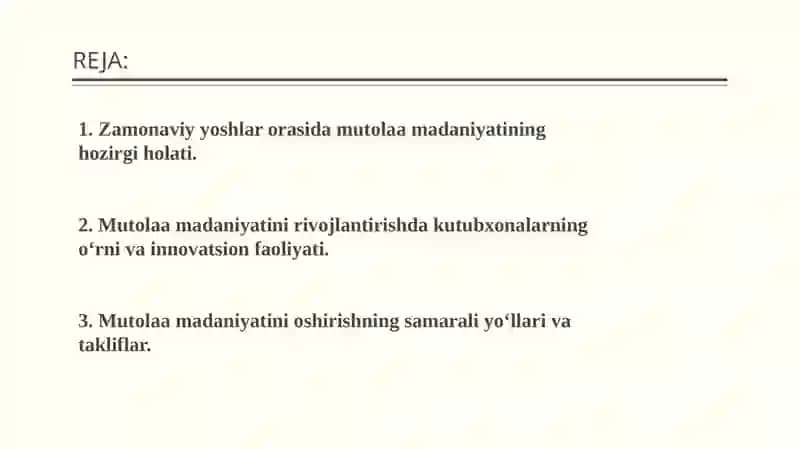 : ZAMONAVIY YOSHLAR ORASIDA MUTOLAA MADANIYATINING HOLATI VA UNI OSHIRISH YO’LLARI 2
