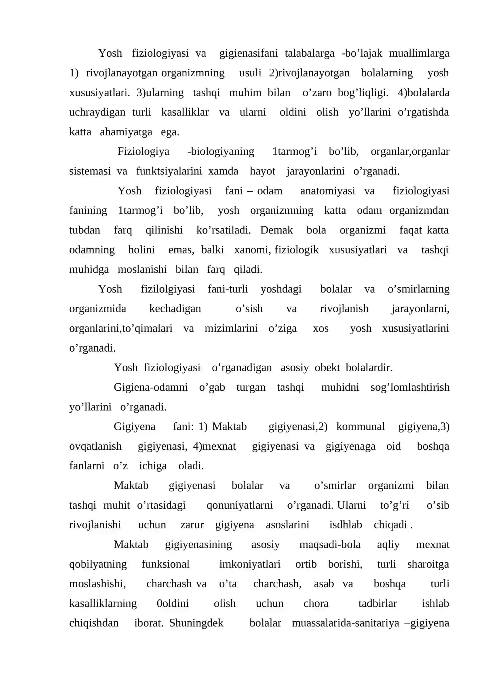 Yoshlar fiziologiyasi va gigiyenasi fanining mazmuni, ahamiyati va tarixi 2