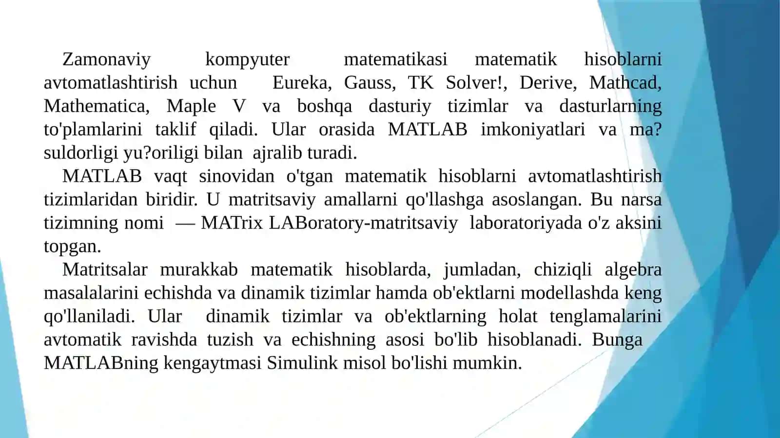 Matlab va uning asosiy elementlari 2