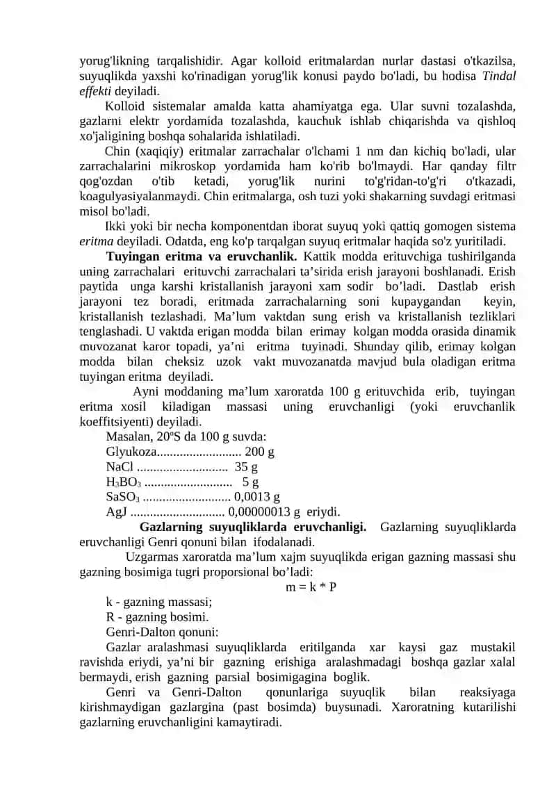 Eritmalar. Elektrolitmas eritmalarning xossalari 2