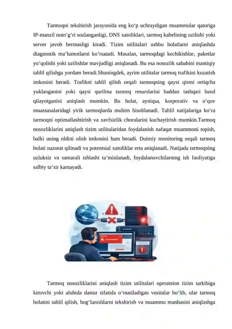 Tarmoq nosozliklarini aniqlash tizim utilitalaridan foydalanish 2