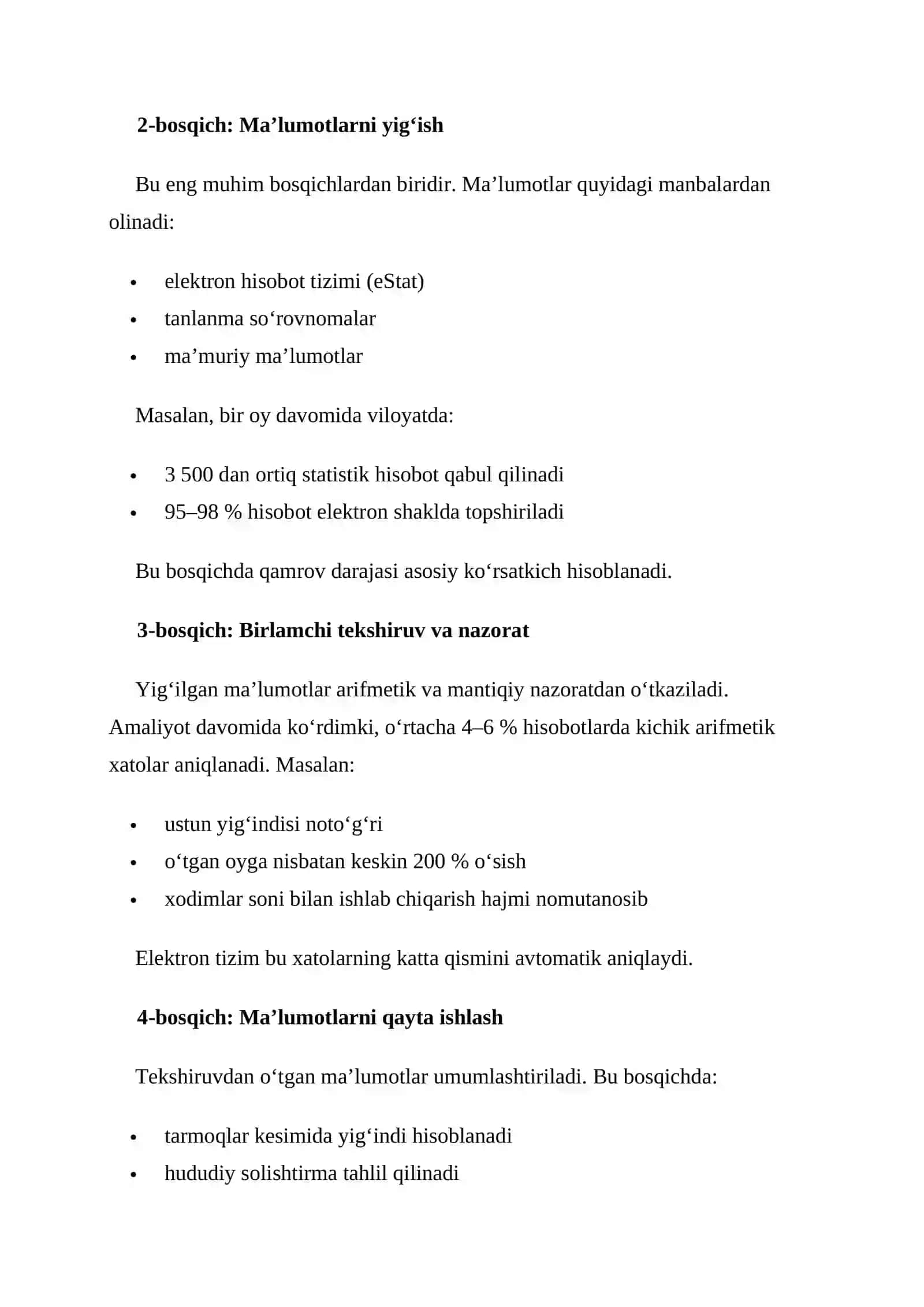 Statistika ma’lumotlarini ishlab chiqishning milliy modeli 2