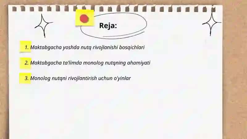Maktabgacha yoshdagi sohalarini monolog nutqi shakllantirish 2