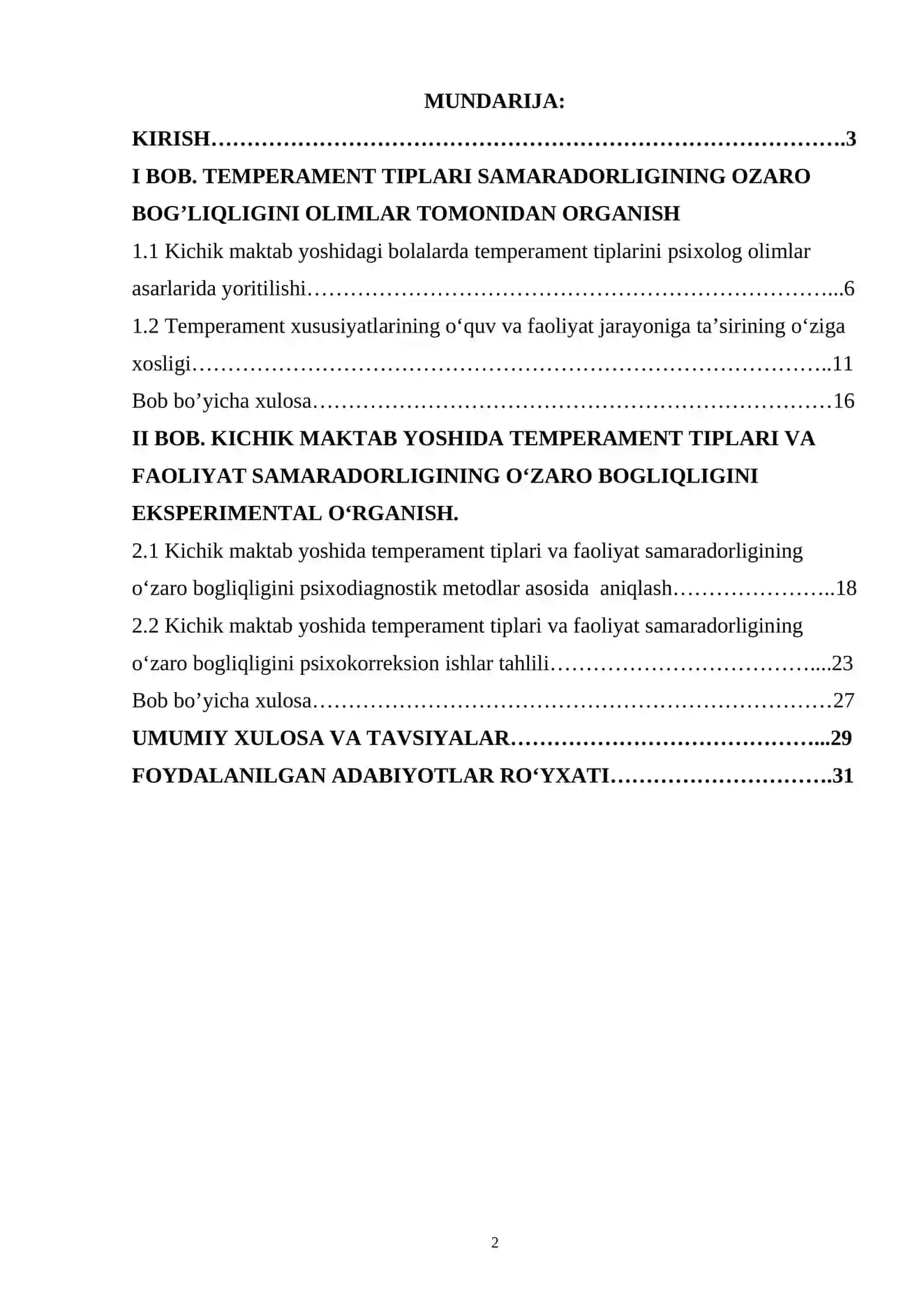 Kichik maktab yoshida temperament tiplari va faoliyat samaradorligining ozaro bog'liqligi 2