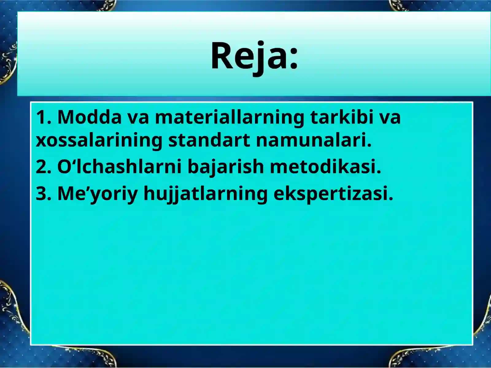 Standart Namunalar, O‘lchashlarni Bajarish Metodikasi va Me’yoriy Hujjatların Exspertizasi 2