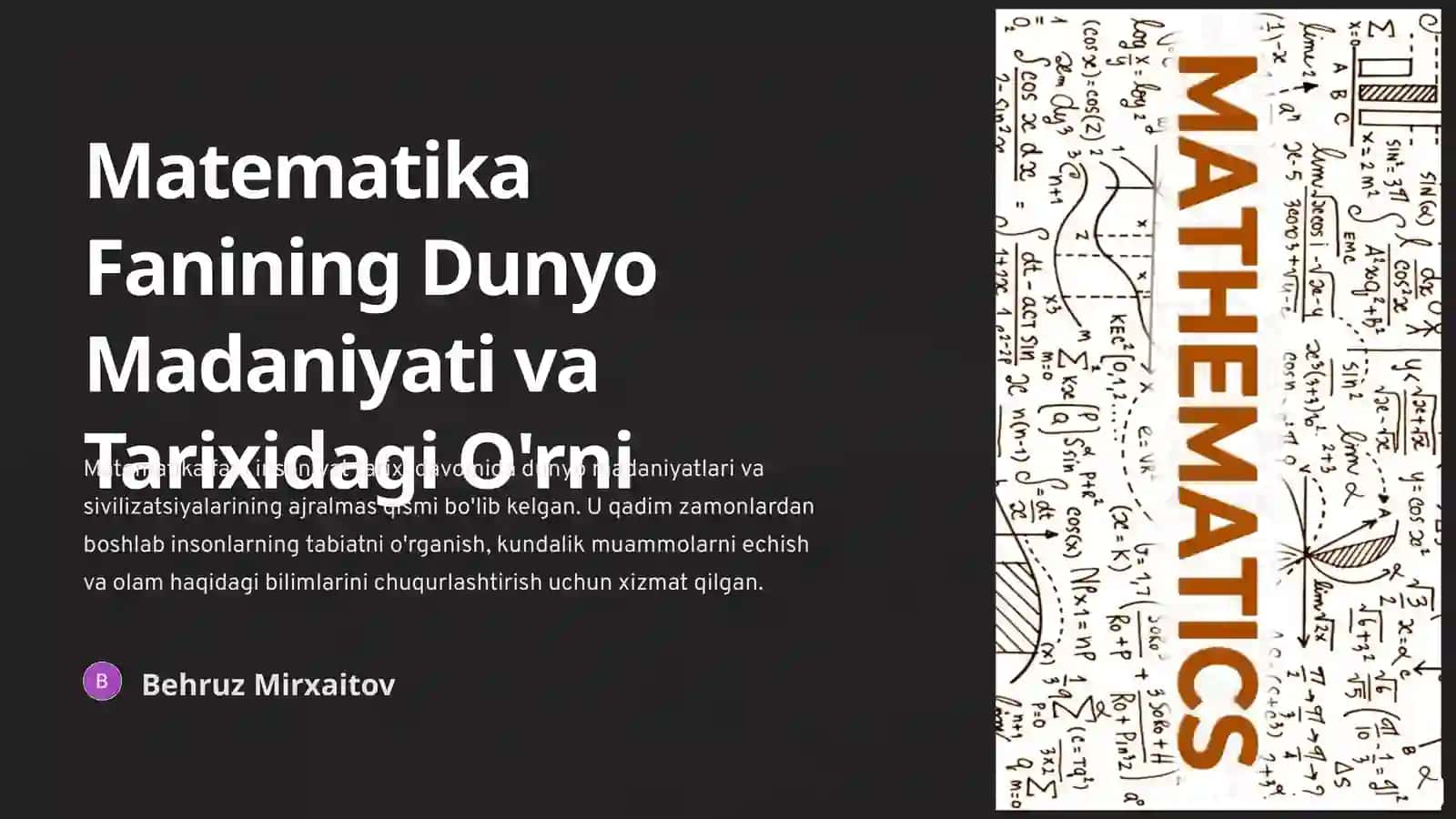 Matematika Fanining Dunyo Madaniyati va Tarixidagi O'rni 2